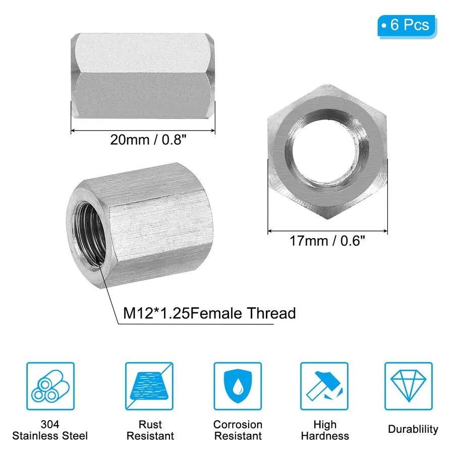 Датчик M12 x 1.25-Pitch 50mm Length 304 Stainless Steel Hex Coupling Nut Connect