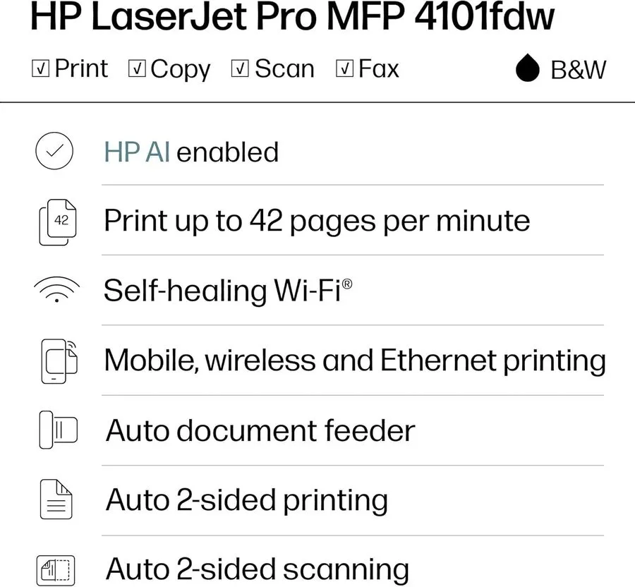 Лазерный принтер HP LaserJet Pro MFP 4101fdw Multifunction Laser Printer 2Z619F  — фото лота 1