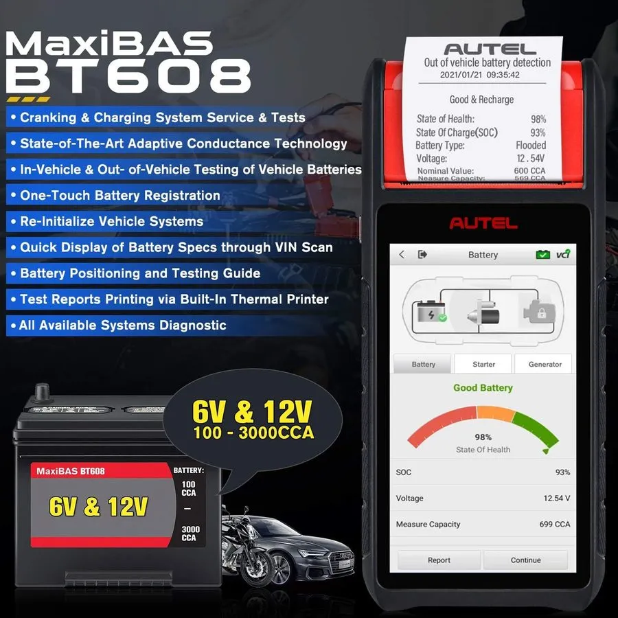 Аккумулятор 2026 Autel Battery Tester MaxiBAS BT608 OBD2 All System Diagnostic S