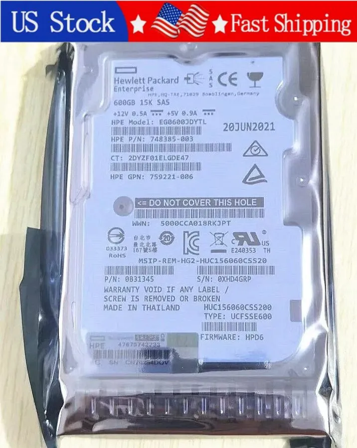 Жёсткий диск HPE 759212-B21 759548-001 HP 600GB 12Gb/s 15K SFF 2.5" SAS SC HDD H
