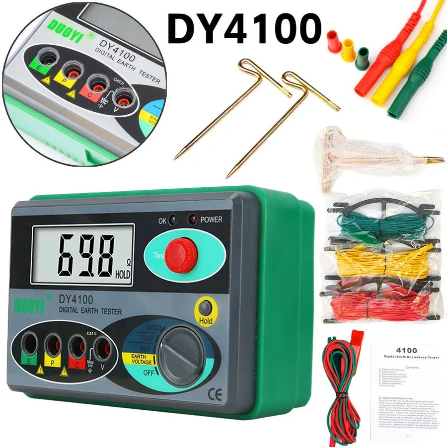 Тестер DY4100 Digital Earth Ground Resistance Meter Tester Megohmmeter 0-2000Ohm — фото лота 1