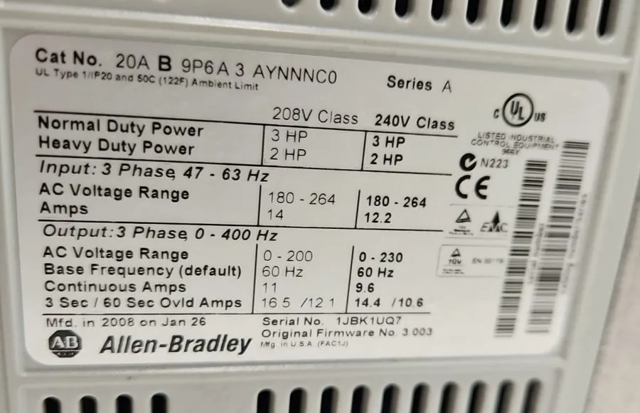Частотный преобразователь Allen Bradley 20A B 2P2A 3 AYNNNC0 PowerFlex 70 AC Dri