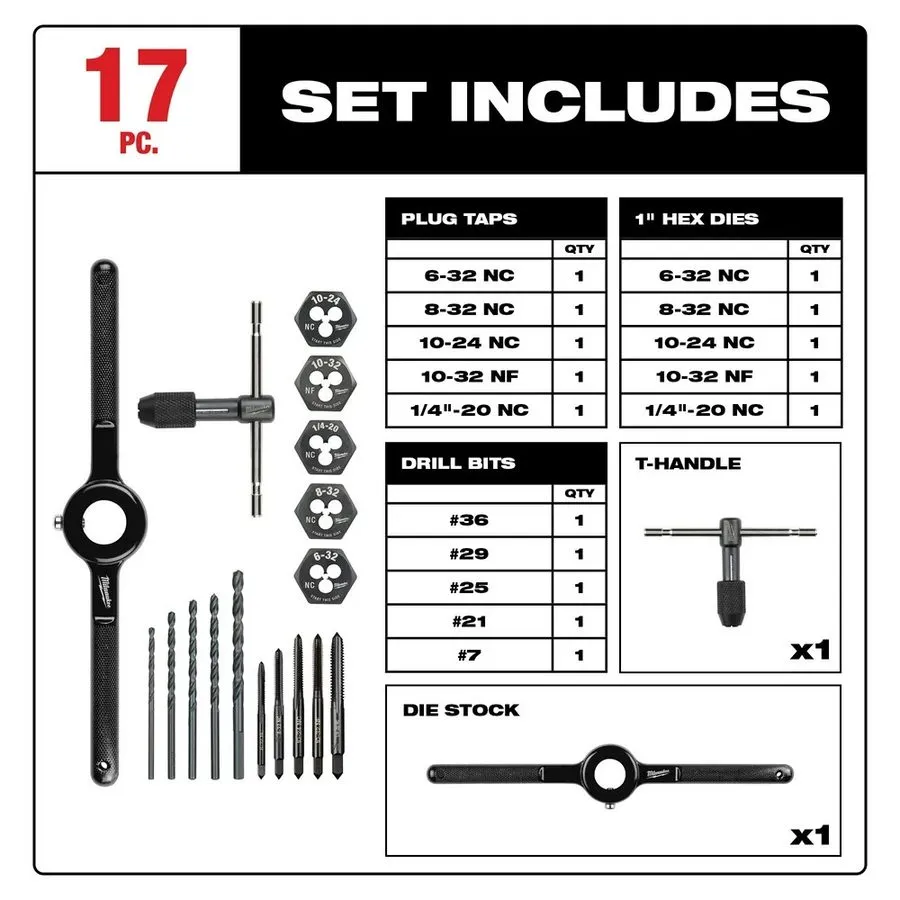Режущий инструмент Milwaukee 49-22-5600 Heavy Duty SAE Tap and Die Set