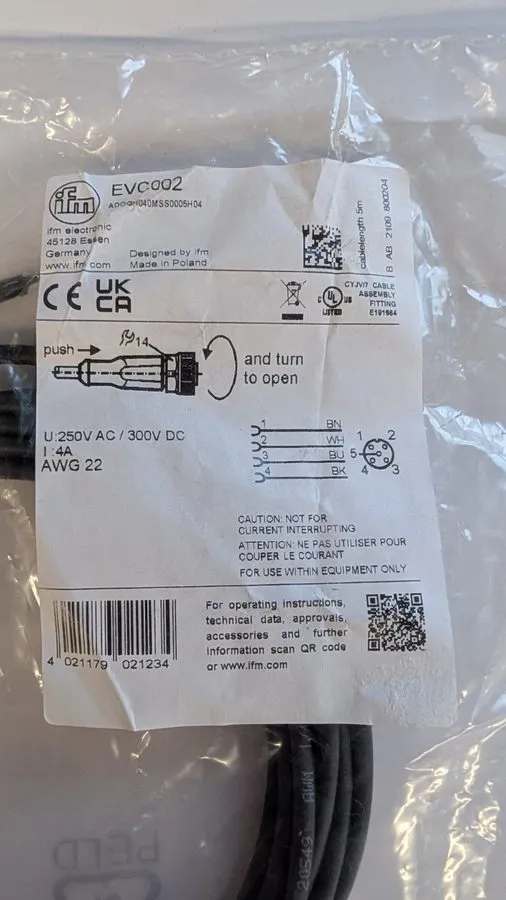 Соединительный кабель IFM EVC002 CORDSET SINGLE ENDED M12 FEMALE STRAIGHT