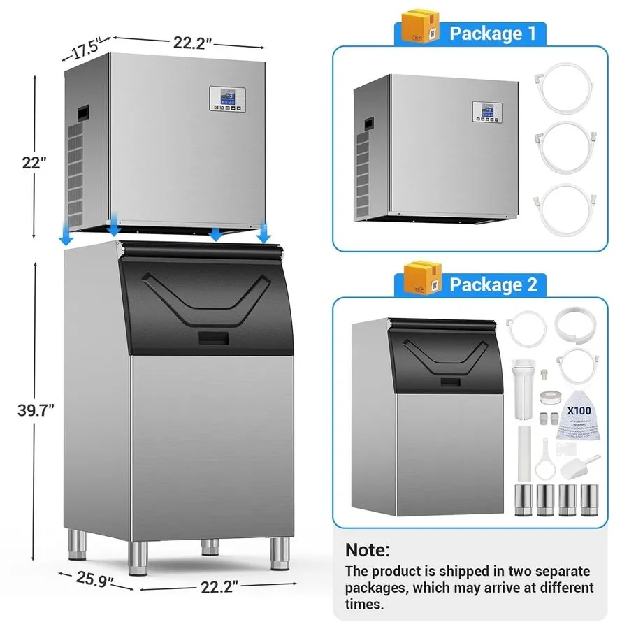 Льдогенератор Commercial Ice Machine 650LBS/24H with 400LBS Storage Bin, Industr