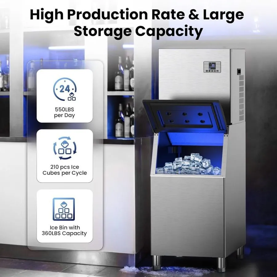 Льдогенератор Ginkman Commercial 110V 1200W Freestanding Ice Maker 550LBS/24H wi
