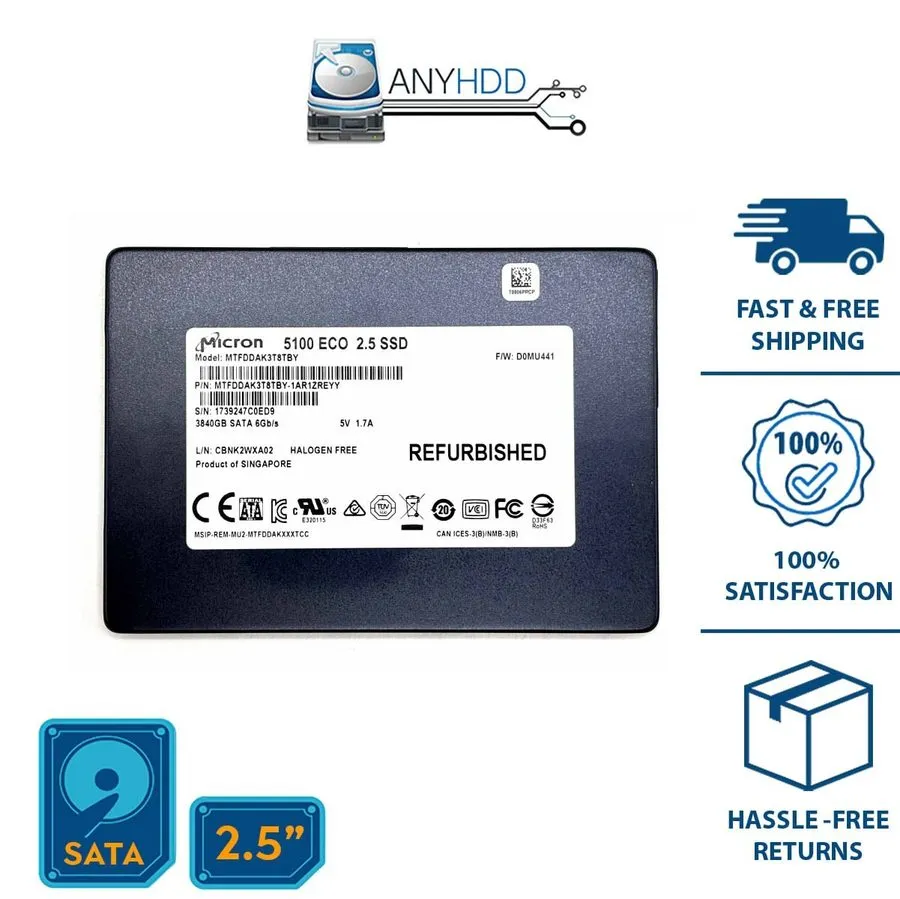 SSD-накопитель Micron 5100 ECO 3.84TB SATA 6Gb/s 2.5" SSD 0VFR02 MTFDDAK3T8TBY