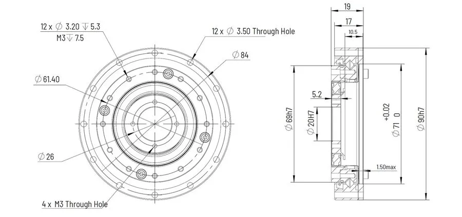 Робот HD Mini-20 90mm Harmonic Drive Gear Ratio 50:1 Strain Wave Gear Reducer