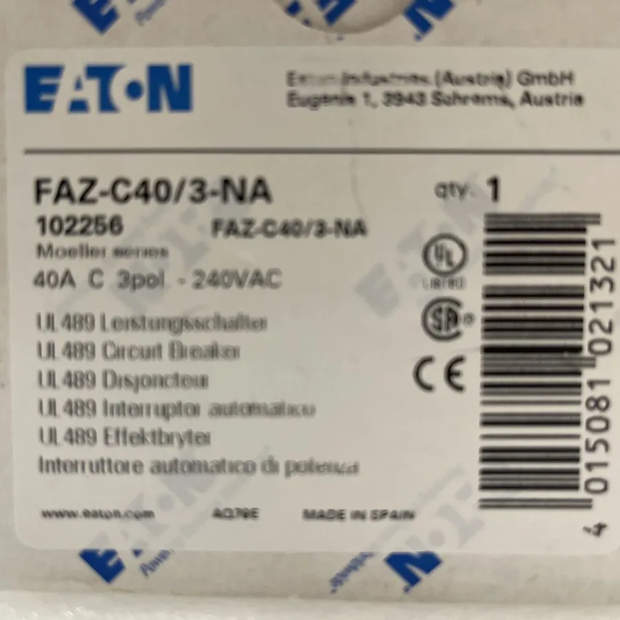 Автоматический выключатель Eaton FAZ-C40/3-NA Miniature Circuit Breaker 40 Amp 4