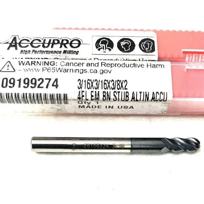 Режущий инструмент Accupro 09199274 3/16" 4FL Ball Nose Solid Carbide End Mill A
