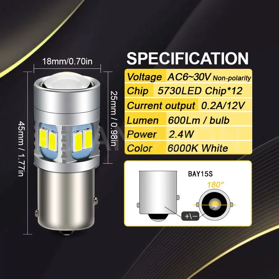 Коммутатор 2x BAY15S LED Vehicle Turn Signal Bulb License Plate Light 12V White/ — фото лота 1