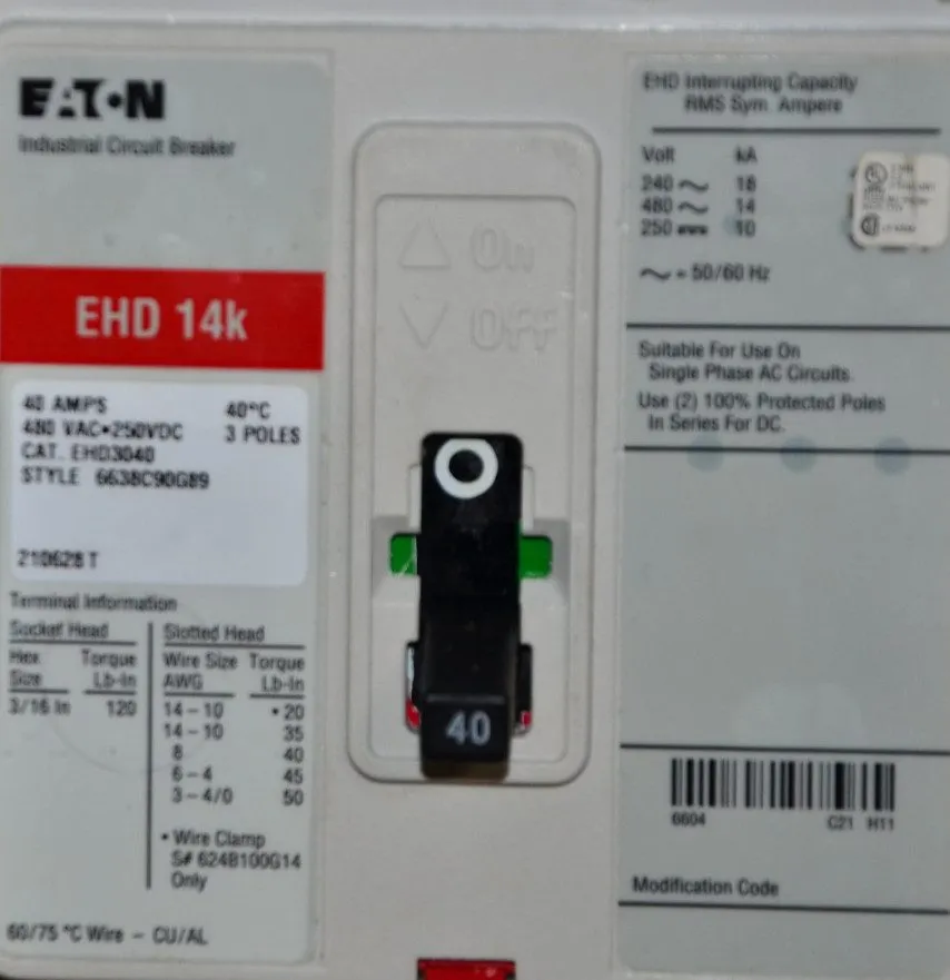 Автоматический выключатель Cutler-Hammer Circuit Breaker EHD3035 35A 480V 3P 14K