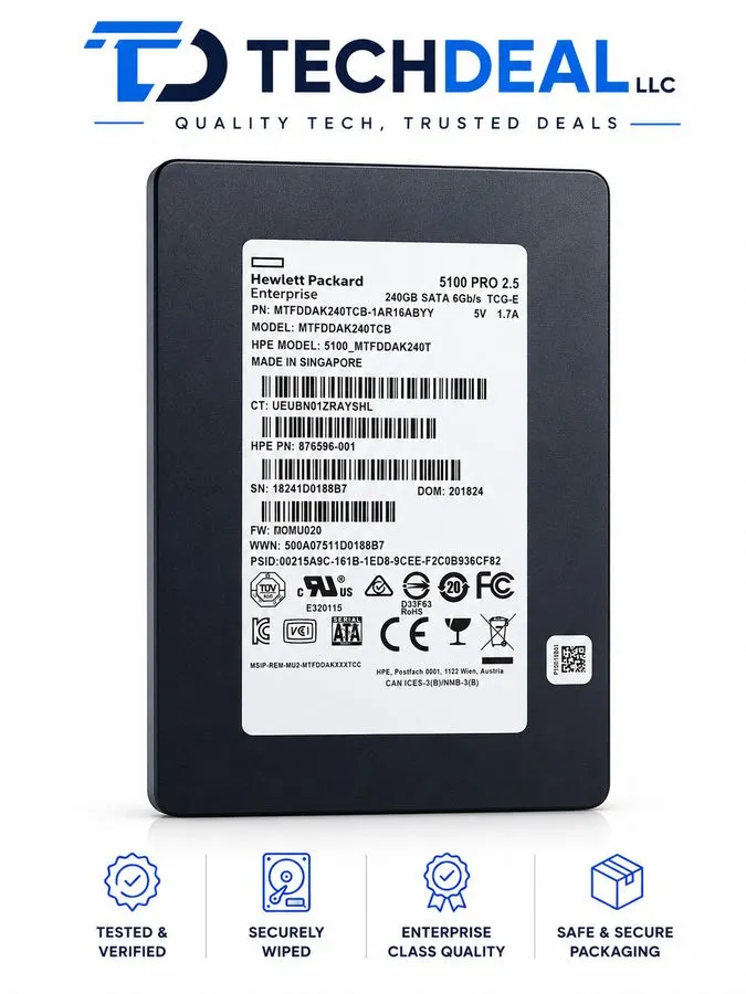 SSD-накопитель Micron 5100 PRO 2.5" SSD 240GB SATA 6Gb/s MTFDDAK240TCB 2.5” HDD