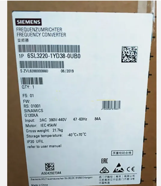 Частотный преобразователь 6SL3220-1YD38-0UB0 Siemens SINAMICS G120XA Inverter