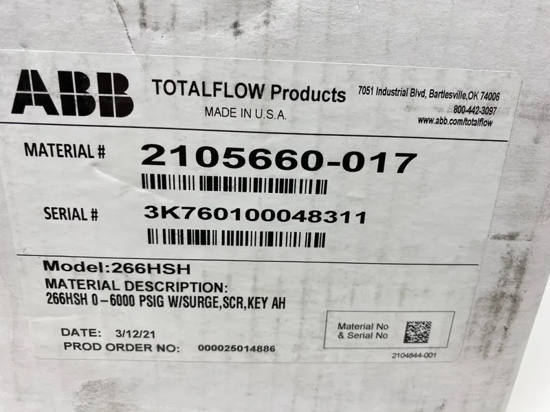 Датчик давления ABB Totalflow 266HSH Pressure Transmitter 0-6000 PSIG 2105660-01