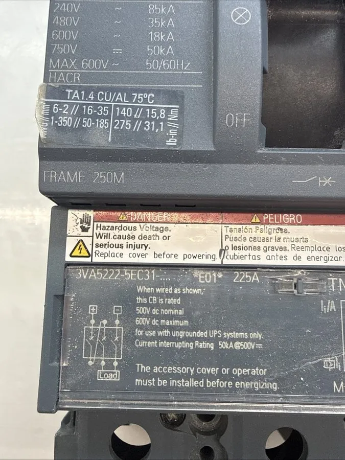 Автоматический выключатель Siemens Circuit Breaker 3VA5222-5EC31 225A 3 Pole — фото лота 1