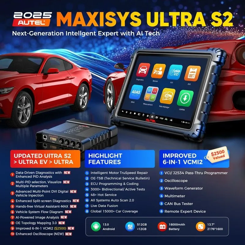 Диагностический сканер Autel MaxiSYS Ultra S2 Scanner Diagnostic Tool+PS100+MV10 — фото лота 1
