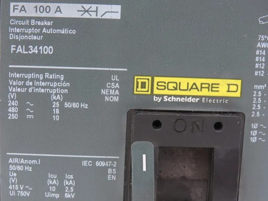 Автоматический выключатель Square D FAL34100 Circuit Breaker 100A 3-Pole 480V AC
