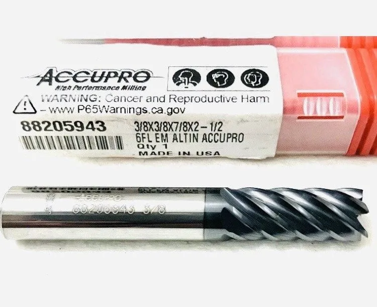 Режущий инструмент Accupro 3/8" 6FL Square End Mill Solid Carbide AlTiN 88205943 — фото лота 1