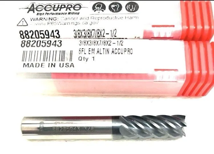 Режущий инструмент Accupro 3/8" 6FL Square End Mill Solid Carbide AlTiN 88205943 — фото лота 2