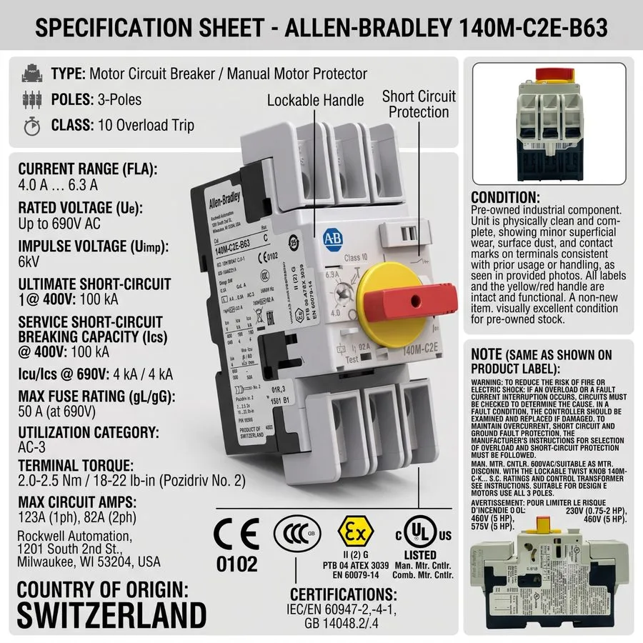 Автоматический выключатель Allen Bradley 4-6.3A 3 Pole Motor Protection Circuit 