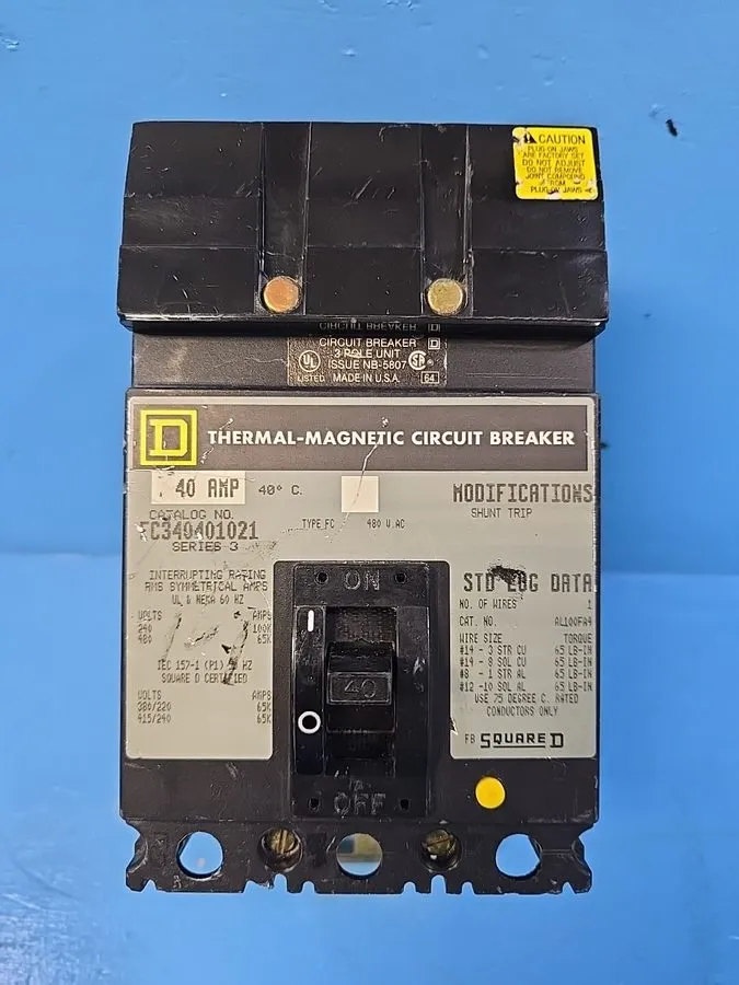Автоматический выключатель Square D FC FC340401021 3 Pole 40 Amp 480V SHUNT TRIP