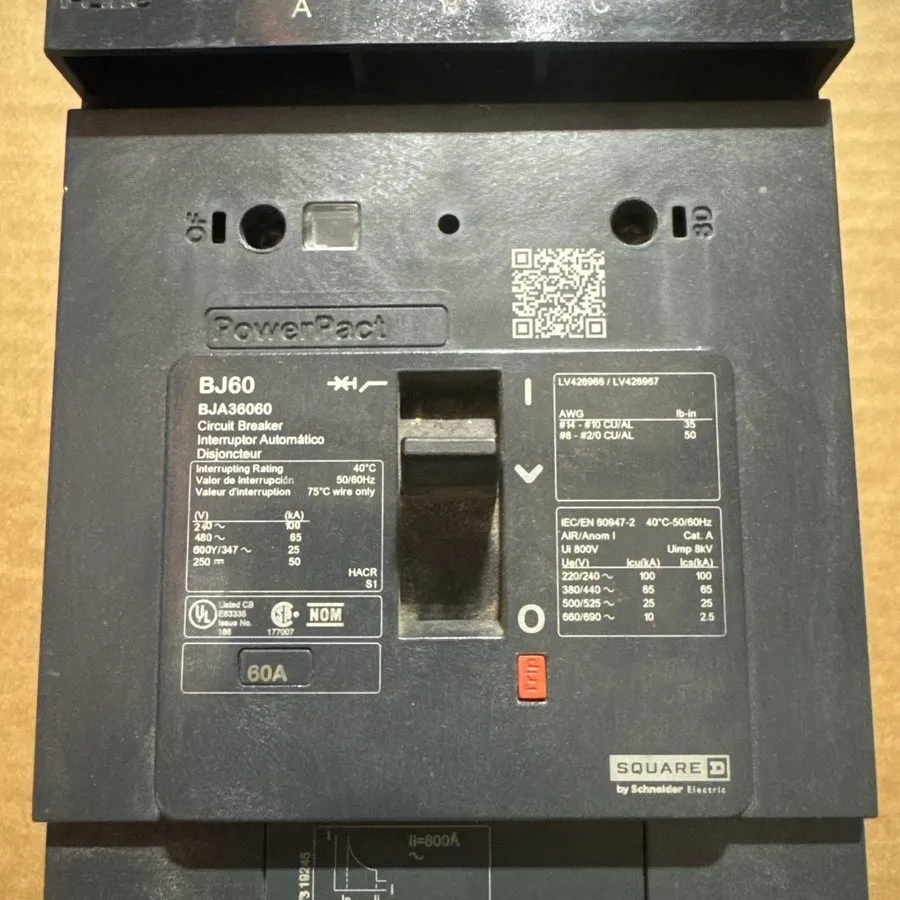 Автоматический выключатель SQUARE D POWERPACT BJA36060 60A 3 Pole 65kA@480V I-LI