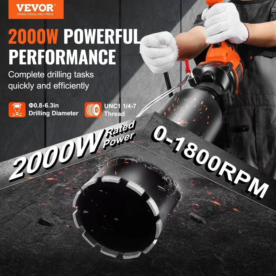 Оборудование 2000W Diamond Core Drill 0.8-6.3in, Handheld & Stand Use — фото лота 1