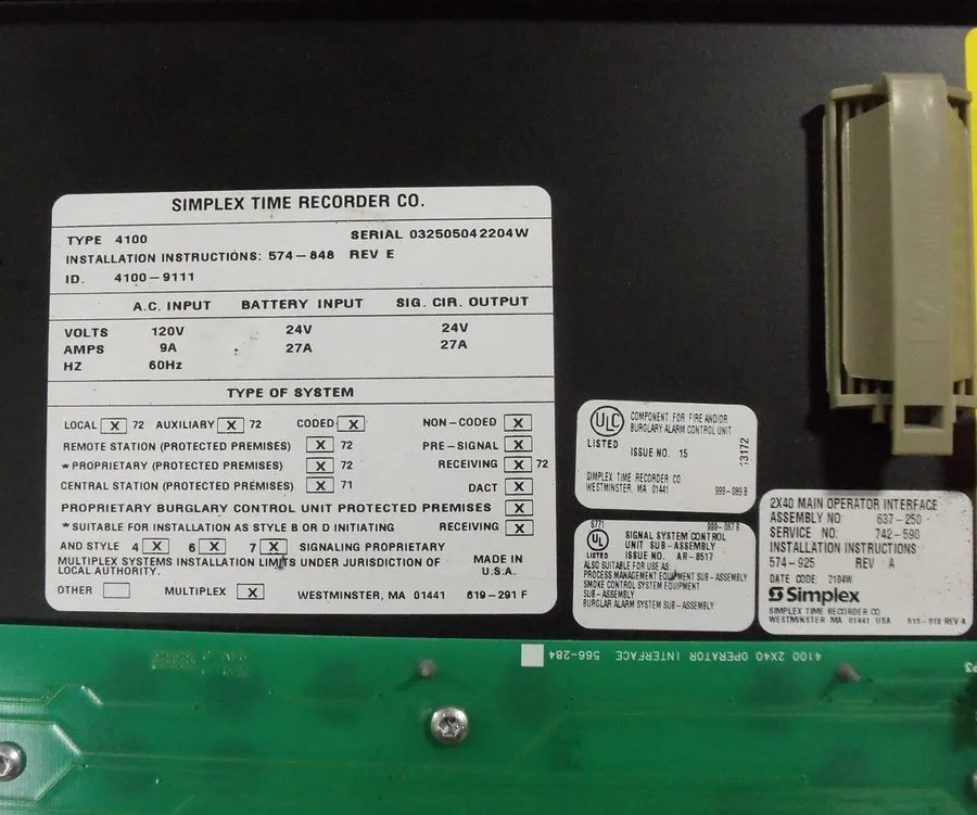 Панель оператора SIMPLEX 4100-9111 MAIN OPERATOR INTERFACE 4100 MASTER CONTROL P