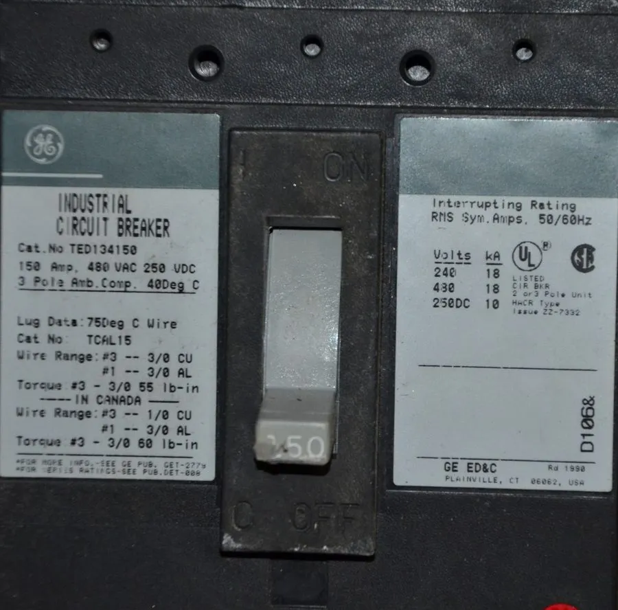Автоматический выключатель GE TED134150 150 Amp 3 Pole 480V TED Circuit Breaker 