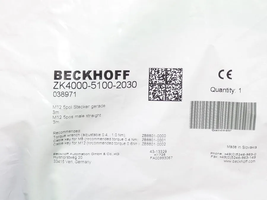 Энкодер Beckhoff ZK4000-5100-2030 M12 Encoder Connection Cable 3M — фото лота 2