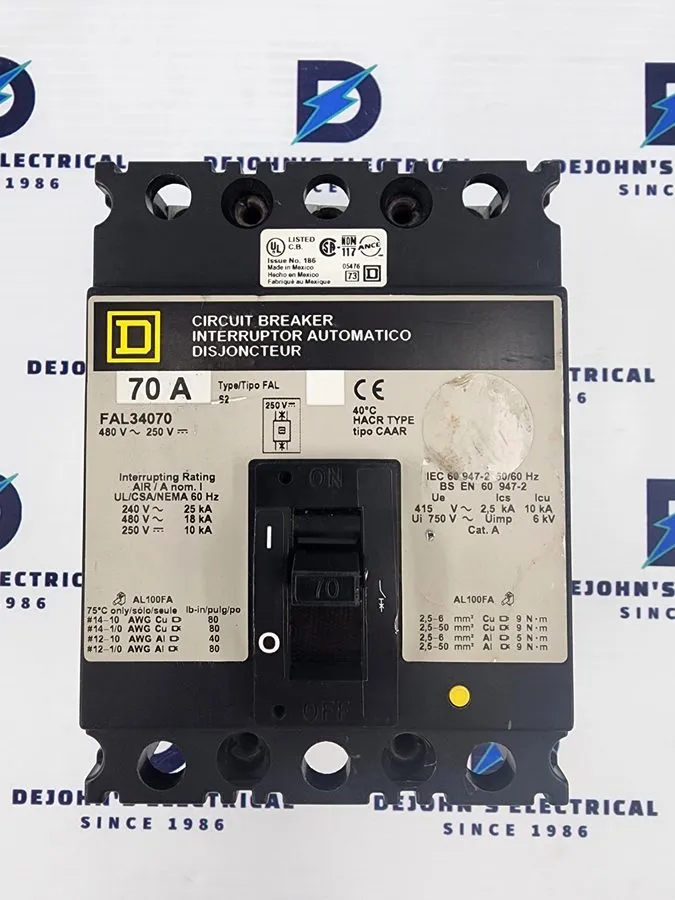 Автоматический выключатель SQUARE D FAL34070 70 AMP 480V 3 POLE CIRCUIT BREAKER 