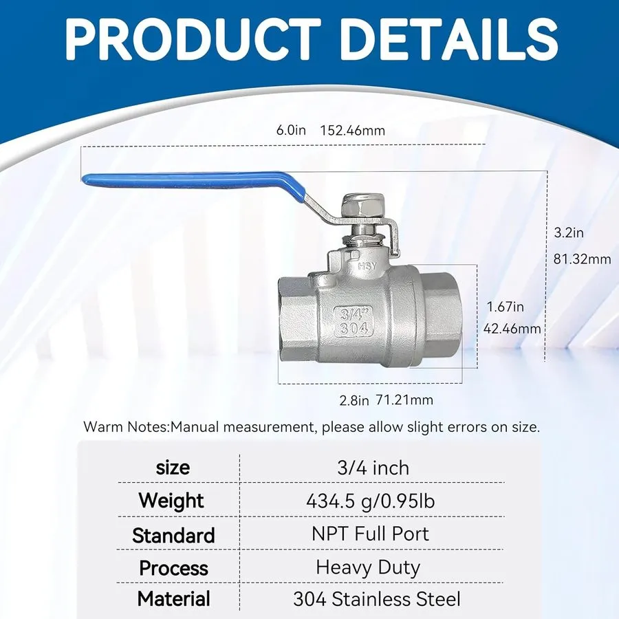 Клапан Full Port Ball Valve 3/4 NPT 304 Stainless Steel WOG1000 Heavy Duty