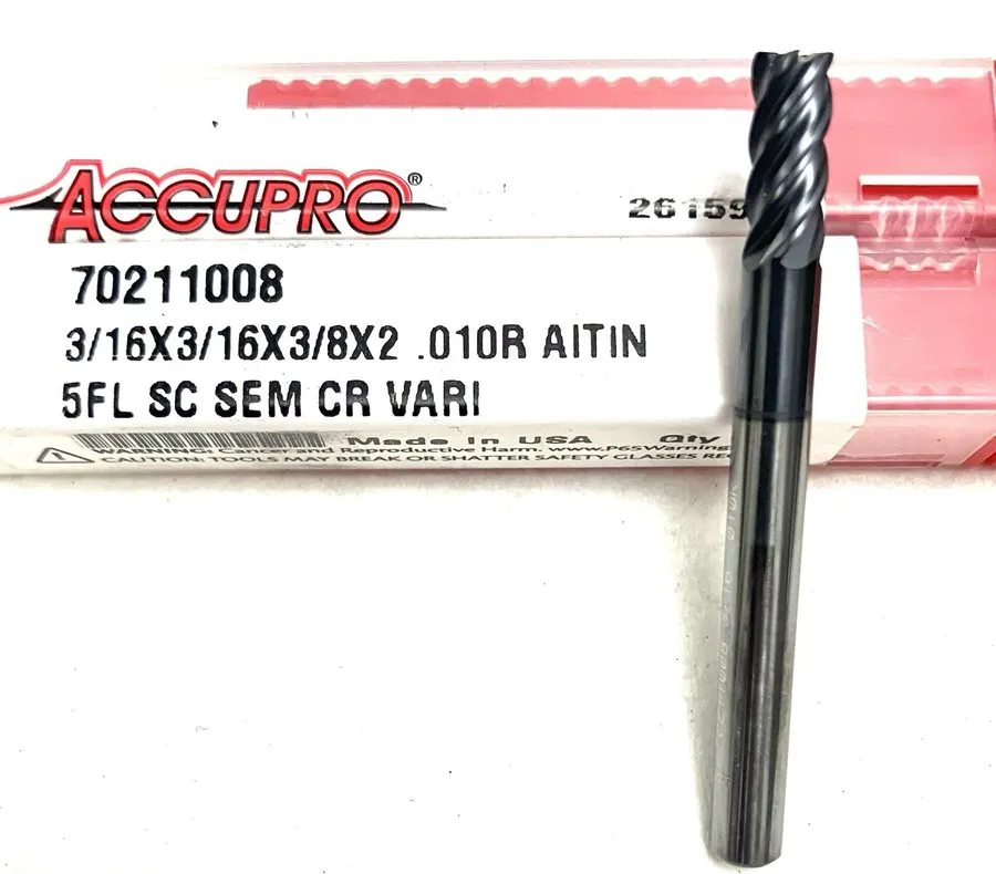 Режущий инструмент Accupro 3/16" 5FL Carbide End Mill .010R Corner Radius AlTiN