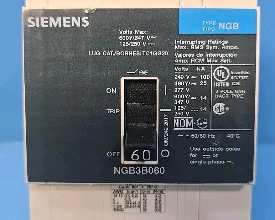 Автоматический выключатель Siemens NGB3B060 Molded Case Circuit Breaker 3 Pole 6