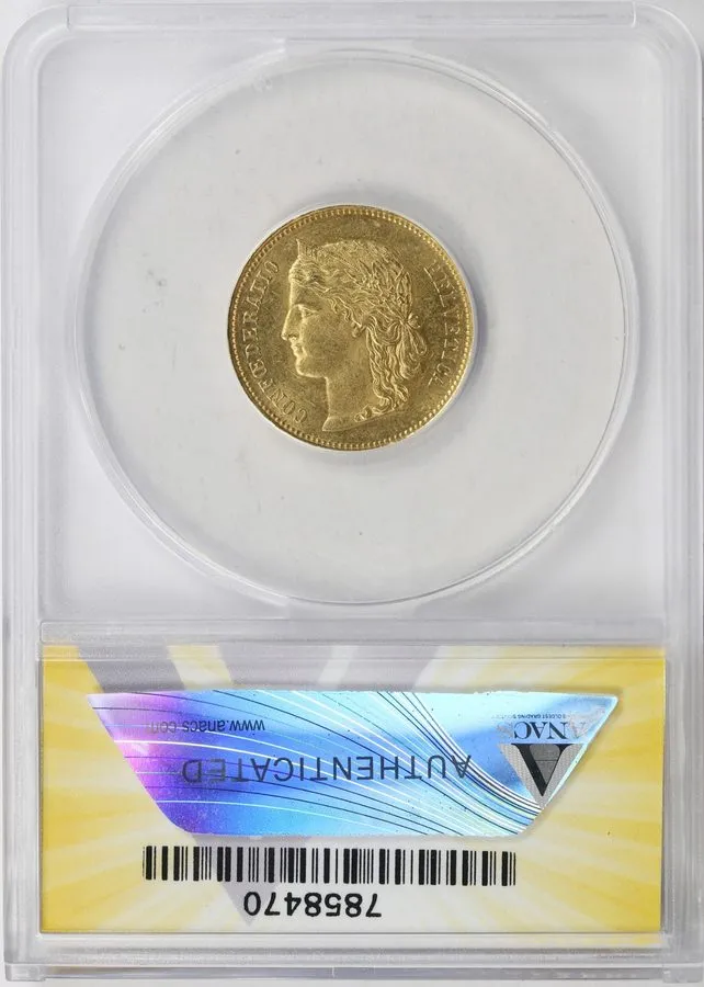 Лабораторный прибор 1895-B Switzerland 20 Franc Gold AU55 ANACS Swiss Helvetia — фото лота 1