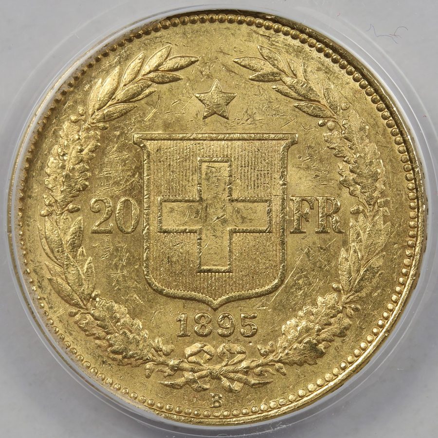 Лабораторный прибор 1895-B Switzerland 20 Franc Gold AU55 ANACS Swiss Helvetia — фото лота 2