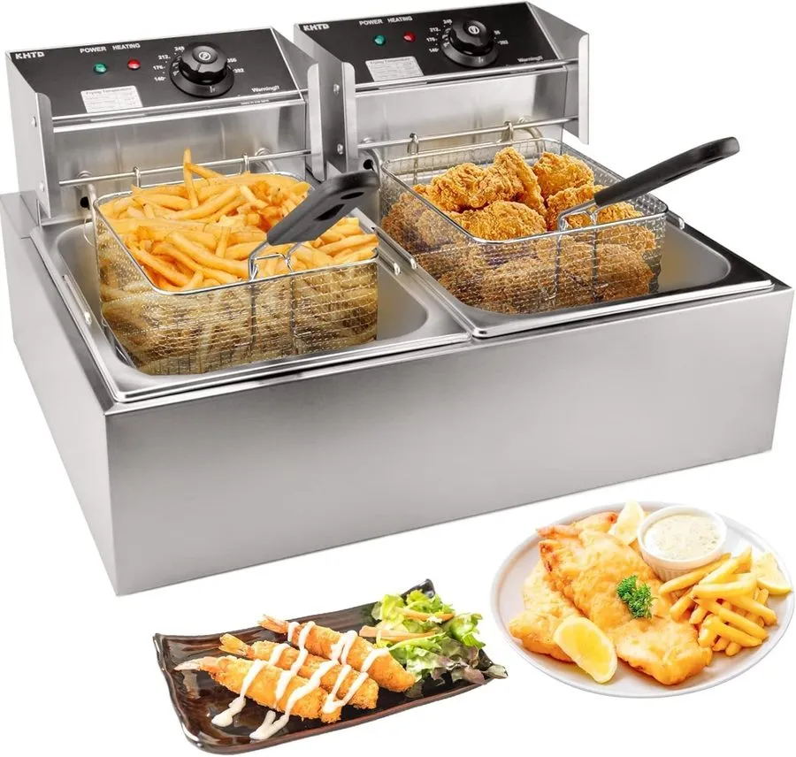 Фритюрница Commercial Deep Fryer with Baskets, 3400W 12.7QT/12L Thickened Stainl