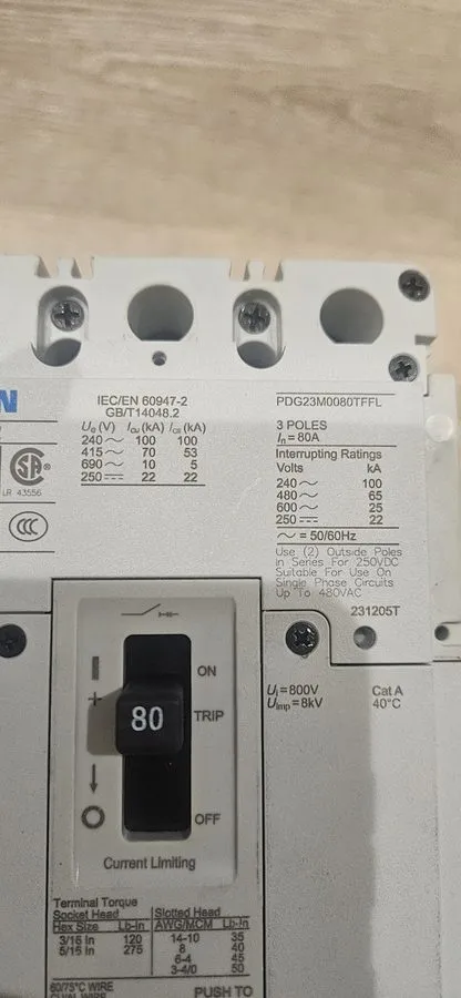 Автоматический выключатель Eaton PDG23M0080TFFL Power Defense Circuit Breaker 80 — фото лота 2
