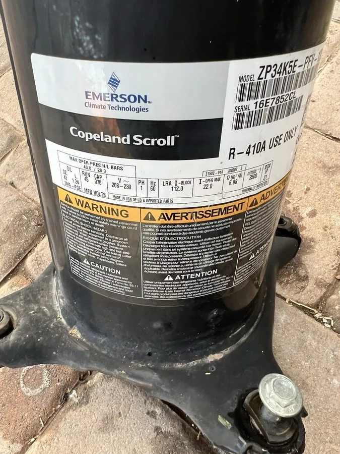 Компрессор Copeland Scroll R410A Compressor ZP37LXEPFV800 Replaces ZP34K5E ZP34K