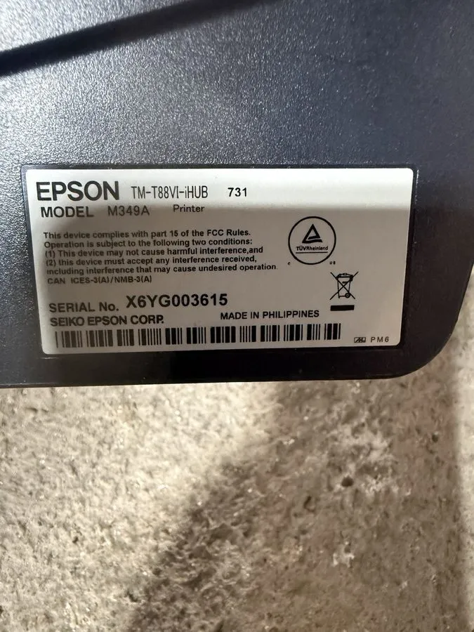 Принтер чеков EPSON TM-T88VI-iHUB M349A Thermal POS Receipt Printer No AC