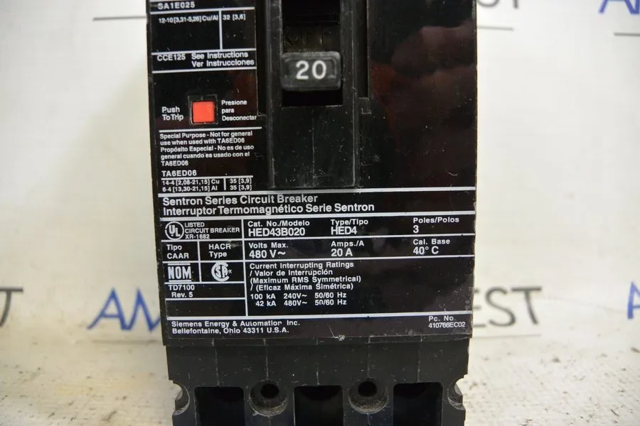 Автоматический выключатель Siemens Sentron Series 3 pole circuit breaker 20A 480