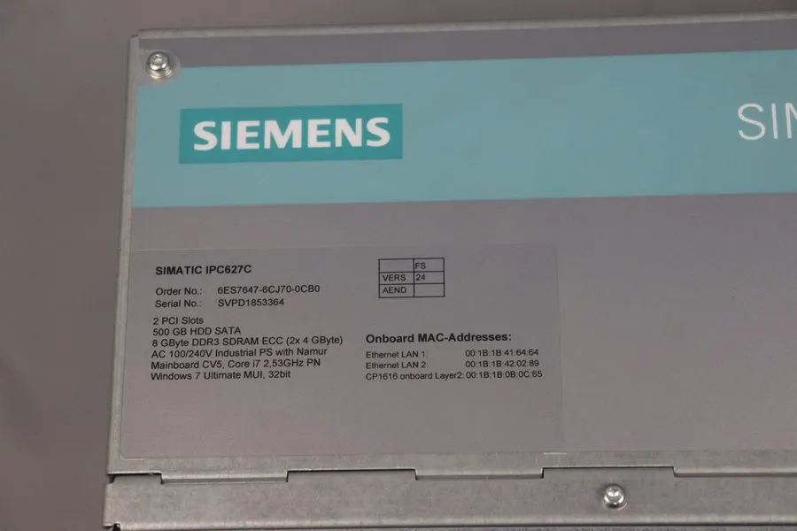 Промышленный компьютер Siemens Simatic Mainboard IPC627C 6ES7647-6CJ70-0CB0 500G