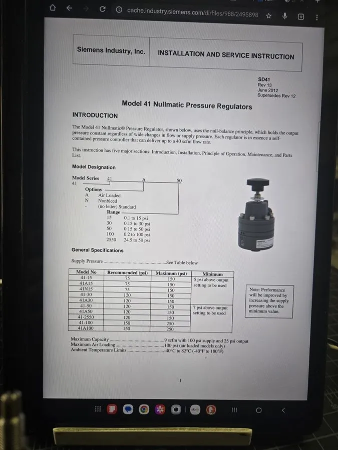 Трубопроводная арматура SIEMENS MODEL 41 NULLMATIC PRESSURE REGULATOR 150 PSI MA — фото лота 2