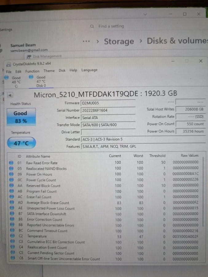SSD-накопитель MTFDDAK1T9QDE Micron 5210 ION Series 1.92TB SATA 6Gb/s QLC 2.5in  — фото лота 1