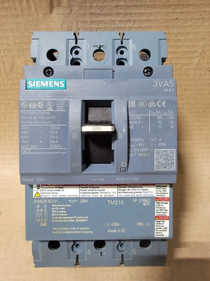 Автоматический выключатель Siemens 3VA5220-6ED31-0AA0 200A 600V Circuit breaker