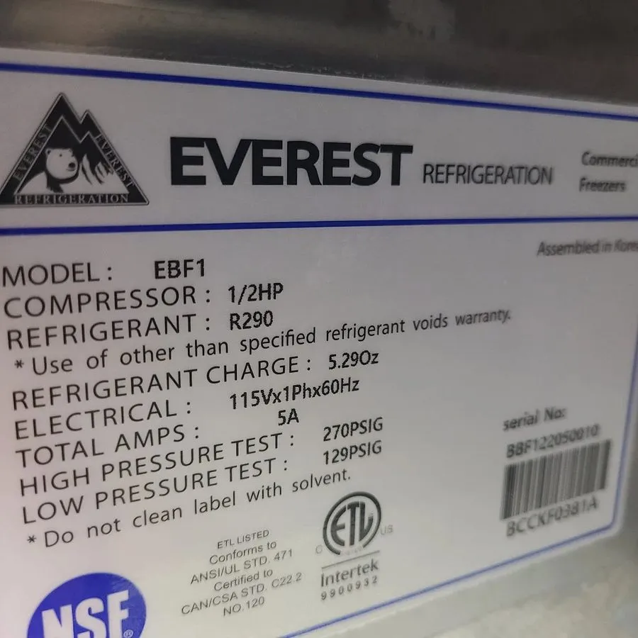 Морозильный шкаф Everest Refrigeration EBF1 Reach-In Freezer 1016056 — фото лота 2