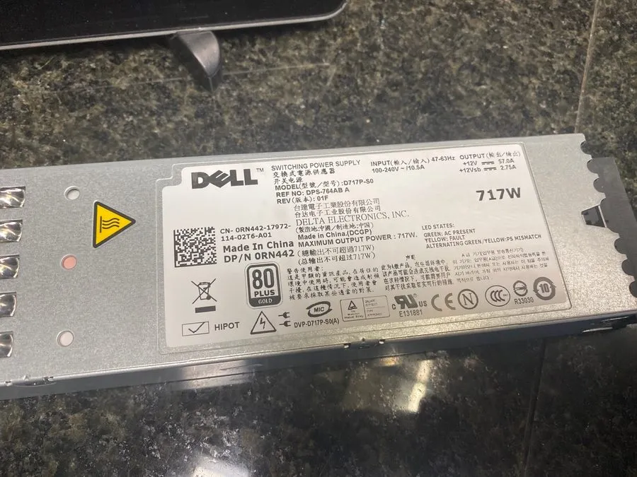 Блок питания Dell 0RN442 R610 717W High Gold Efficiency Power Supply D717P-S0