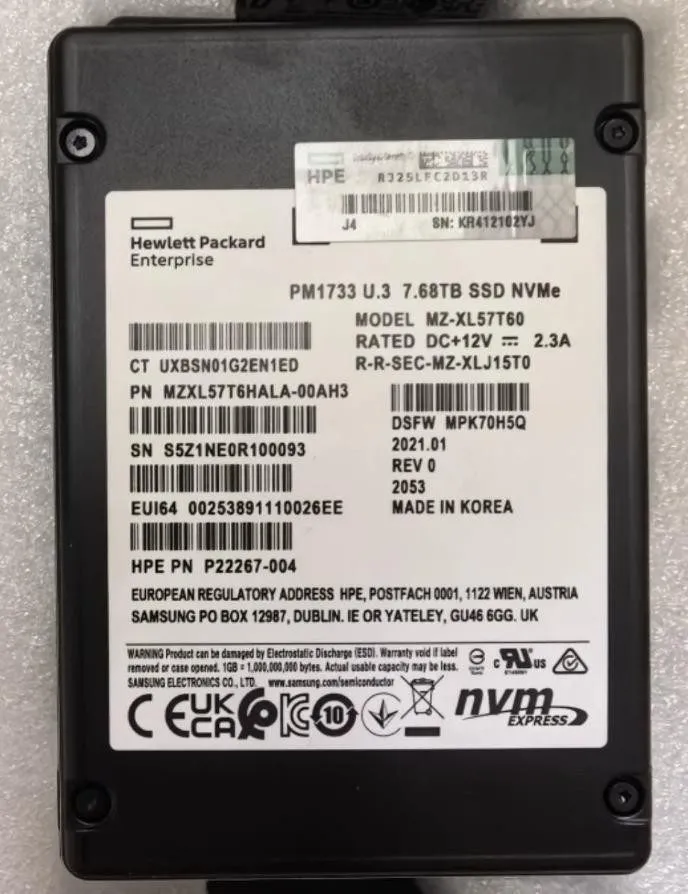 SSD-накопитель Samsung PM1733 7.68TB HPE SSD U.3 NVMe MZ-XL57T60 MZXL57T6HALA-00