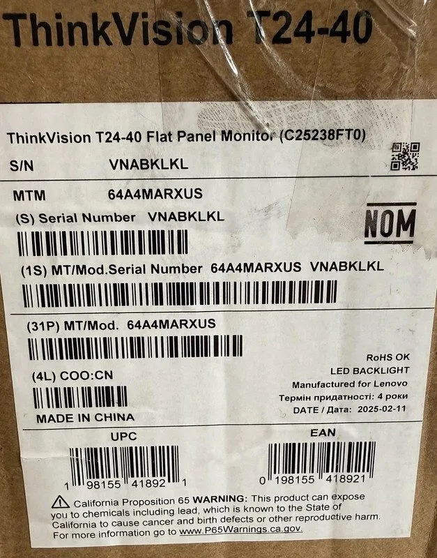 Монитор Lenovo ThinkVision T24-40 23.8" 1920 x 1080 120Hz 4ms IPS LED (64A4MATXU